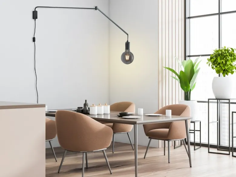 Schwenkbare Wandlampe LINE - schwarze Kabelleuchte mit Schnurschalter & Stecker