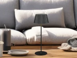 SET: Kleine Akku Stehlampe 123cm & Tischlampe 39cm für Outdoor kabellos Schwarz