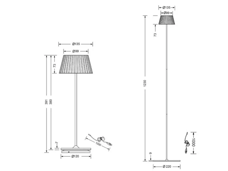 SET: Kleine Akku Stehlampe 123cm & Tischlampe 39cm für Outdoor kabellos Weiß