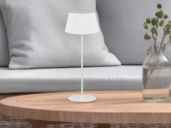 SET: Kleine Akku Stehlampe 123cm & Tischlampe 39cm für Outdoor kabellos Weiß