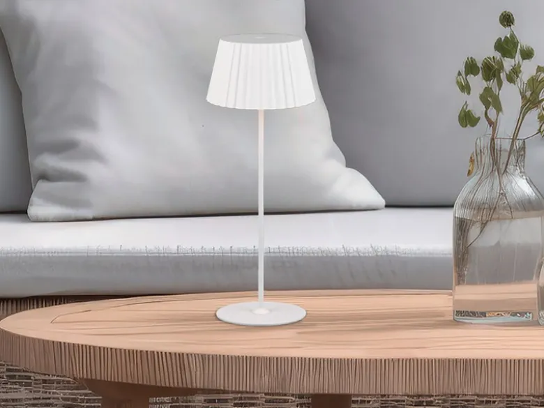 SET: Kleine Akku Stehlampe 123cm & Tischlampe 39cm für Outdoor kabellos Weiß