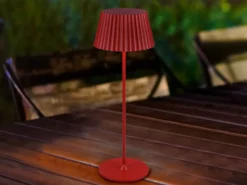 SET: Kleine Akku Stehlampe 123cm & Tischlampe 39cm für Outdoor kabellos Rot