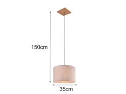 Skandinavische LED Pendelleuchte mit beigem Stoffschirm und Naturholz, Ø 35cm