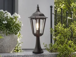 Sockelleuchte aus Aluminium Schwarz, antike E27 Gartenlaterne, Höhe 55cm