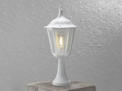 Sockelleuchte aus Aluminium Weiß, antike E27 Gartenlaterne, Höhe 55cm