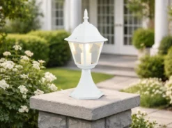 Sockelleuchte LIVENZA nostalgische Gartenlaterne, Aluminium Weiß, Höhe 39cm