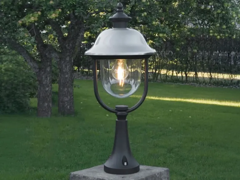 Sockelleuchte PARMA Außen Laterne im Landhausstil Schwarz-Silber, Höhe 54cm