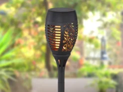 Solarfackeln 4er Set mit Flammeneffekt, Schwarz, Höhe 50cm
