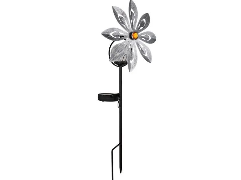 Solar Gartenstecker Windspiel aus Metall mit Erdspieß in Silber-Grau, Höhe 50cm