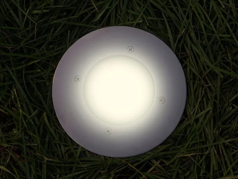 Solar LED Bodeneinbaustrahler 6er SET für Außen, Edelstahl rund Ø14cm IP67