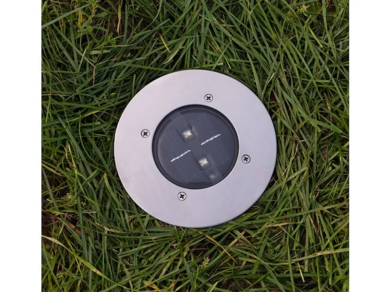 Solar LED Bodeneinbaustrahler 2er SET für Außen, Edelstahl rund Ø14cm IP67