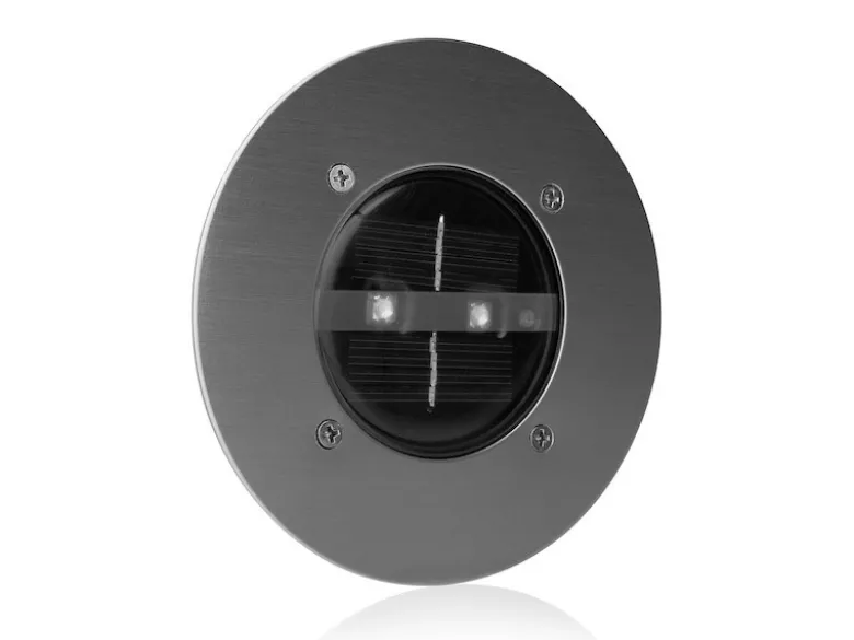 Solar LED Bodeneinbaustrahler 2er SET für Außen, Edelstahl rund Ø14cm IP67