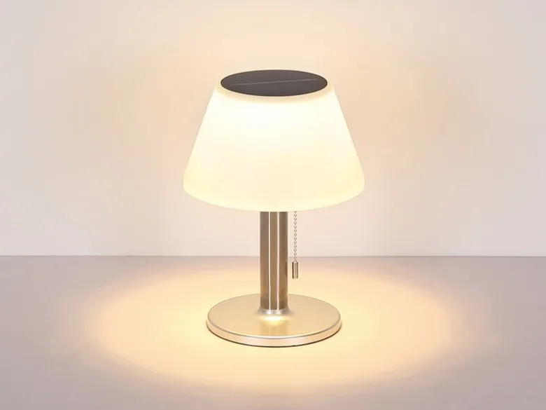 Solar Tischleuchte mit Zugschalter, Lampenschirm weiß Höhe 28cm