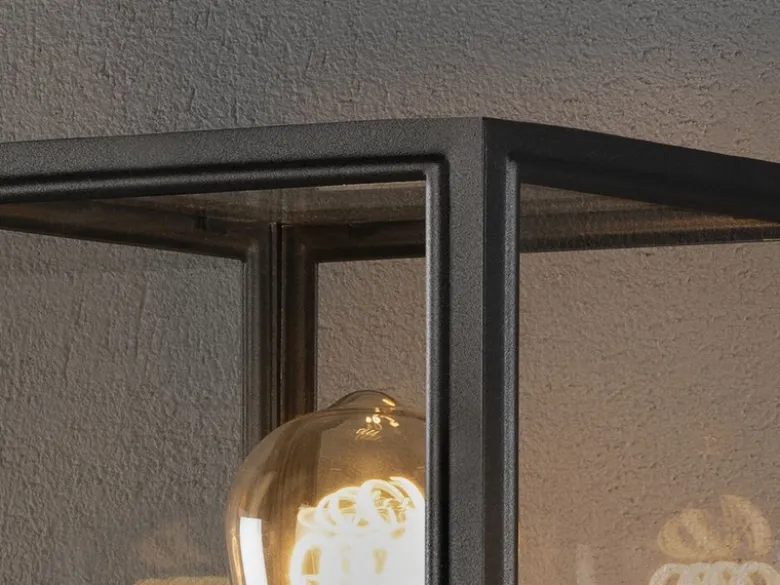 Stehende LED Außenwandlaterne Schwarz mit Klarglas, Höhe 33cm
