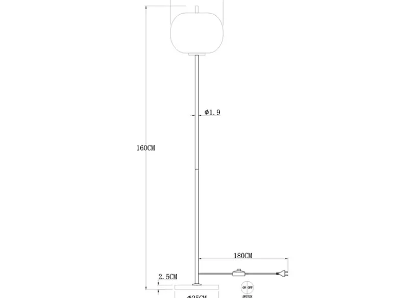 Stehlampe BLACKY mit Rauchglas Lampenschirm, Metall Messing, Höhe: 160cm