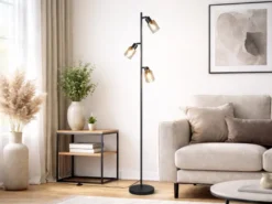 Stehlampe CADIZ mit 3 schwenkbaren Glas Spots Amberfarbig, Höhe 154cm