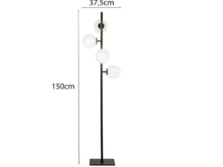 Stehlampe ENOIRE 4-flammig Schwarz mit Glaskugeln in Opalweiß, Höhe 150cm