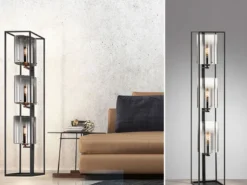 Stehlampe 3-flammig Schwarz mit Rauchglas & LED dimmbar, Höhe 130cm