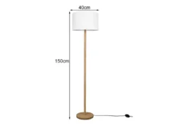 Stehlampe KORBA mit Holz Fuß & Stoff Lampenschirm Weiß, Höhe 162cm