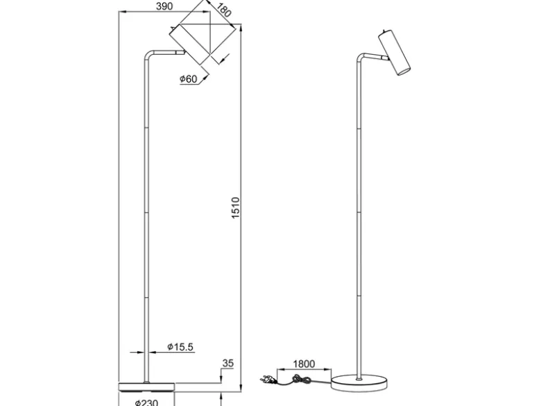 Stehlampe MARLEY Metall in Schwarz matt, Spot schwenkbar, Höhe 151cm