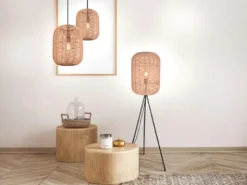 Stehlampe RUNA Dreibein mit Korbgeflecht Lampenschirm aus Sisal, Höhe 150cm