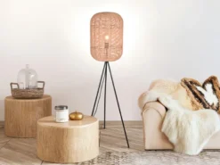 Stehlampe RUNA Dreibein mit Korbgeflecht Lampenschirm aus Sisal, Höhe 150cm