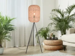 Stehlampe RUNA Dreibein mit Korbgeflecht Lampenschirm aus Sisal, Höhe 150cm