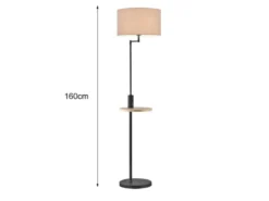 Stehleuchte CLAAS Stoffschirm, Holz Ablagetisch & USB Ladefunktion, 160cm