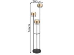 Stehleuchte MILLEY 3-flammig mit Rauchglas und Messingringe, H: 167cm