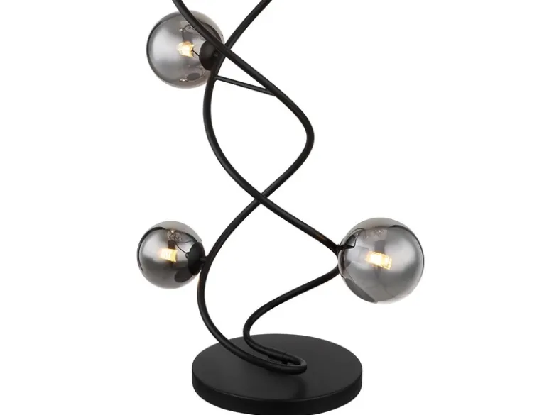 Stehleuchte RIHA Schwarz 9-flammig mit Glaskugeln Rauchglas, Höhe 162cm