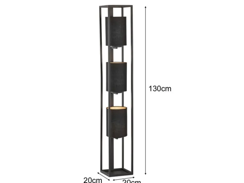 Stehleuchte SPENZER 3-flammig Schwarz Stoffschirme innen Gold, Höhe 130cm
