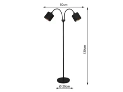 Stehleuchte TOMMY 2 flammig Metall, Stoffschirm Schwarz Gold, Höhe 130cm