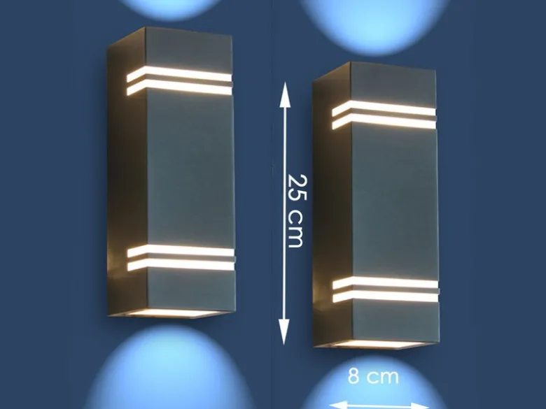 2 Stk Edelstahl LED Außenwandleuchte STRIPES, Fassadenbeleuchtung, Up& Downlight