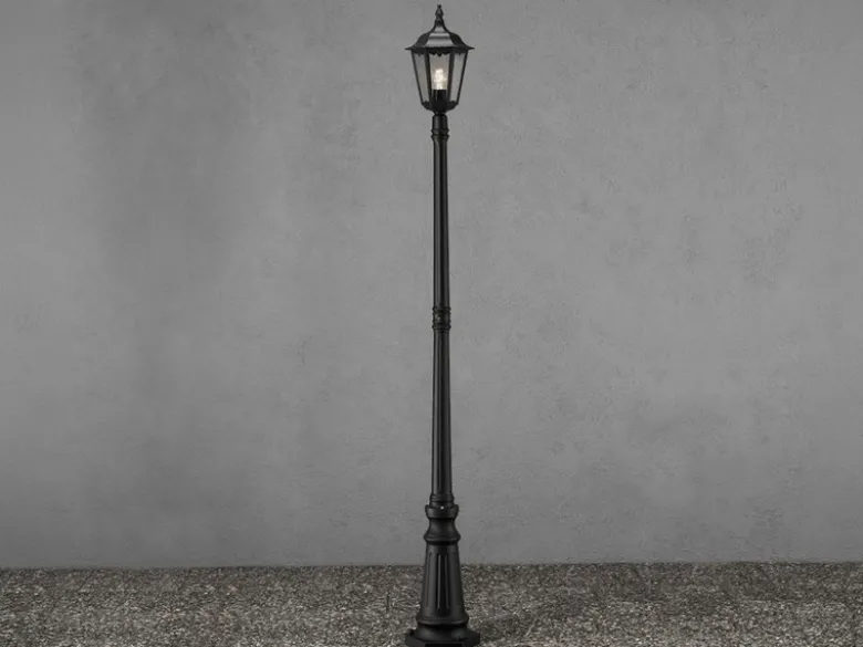 Straßenlaterne aus Aluminium Schwarz, antike E27 Mastleuchte, Höhe 210cm