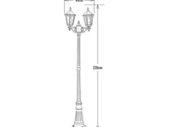 Straßenlaterne 2-flammig Aluminium Weiß, antike E27 Mastleuchte, Höhe 220cm