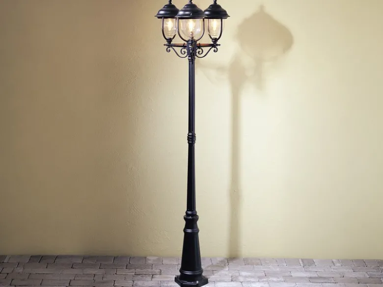 Straßenlaterne PARMA im Landhausstil, 3-flammig Schwarz, Höhe 218cm