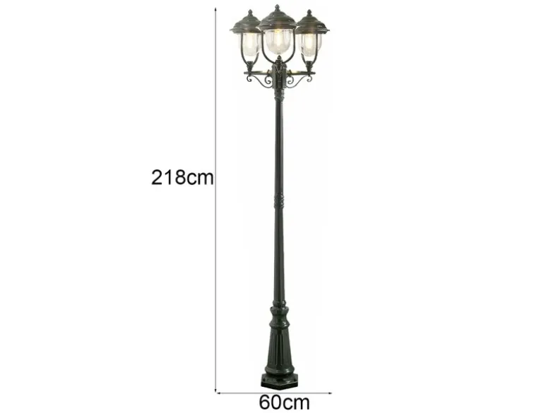 Straßenlaterne PARMA im Landhausstil, 3-flammig Grün, Höhe 218cm