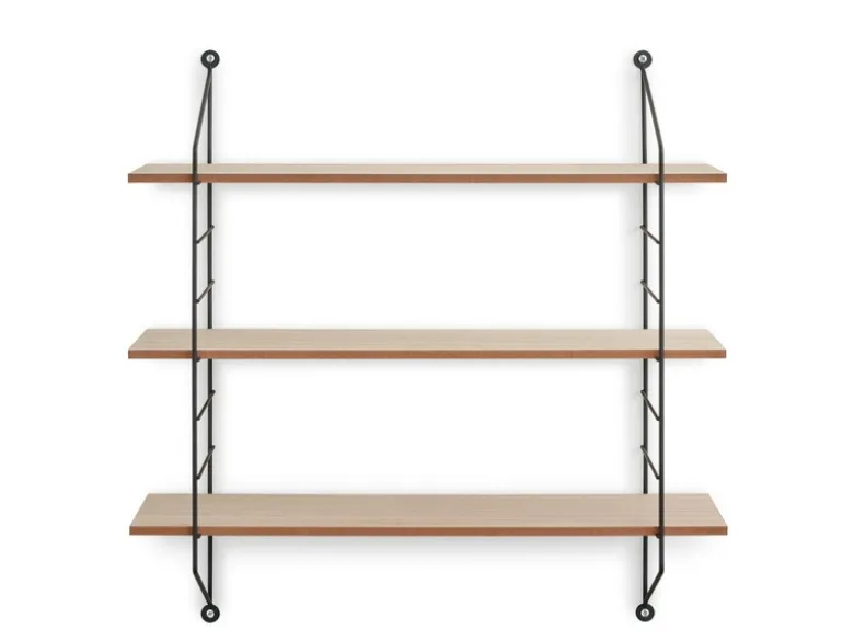 String Wandregal CLARA - 3 Regalbretter aus Holz & Metall schwarz 60x62cm