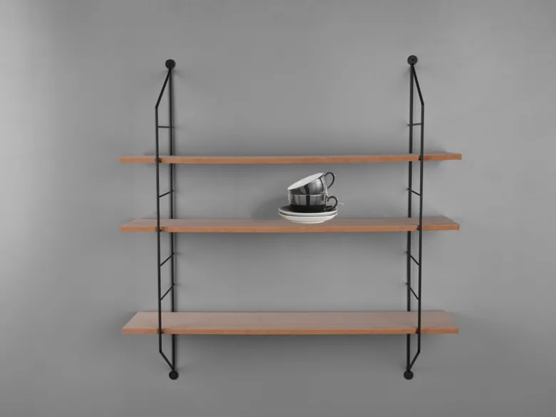 String Wandregal CLARA - 3 Regalbretter aus Holz & Metall schwarz 60x62cm