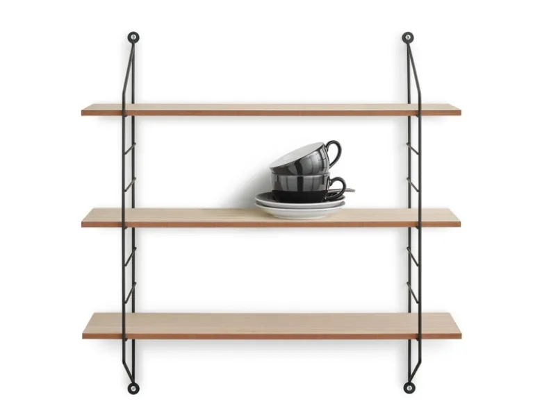 String Wandregal CLARA - 3 Regalbretter aus Holz & Metall schwarz 60x62cm