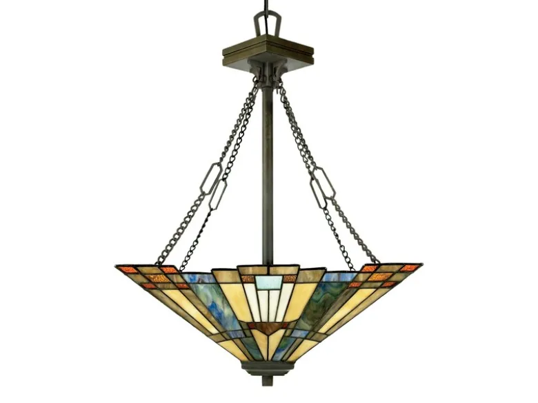 Tiffany Pendelleuchte INGLENOOK E27 Lampenschirm Bunt Ø 44,5cm