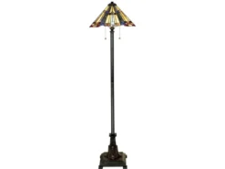 Tiffany Stehlampe INGLENOOK Lampenschirm Bunt mit Zugschalter, Höhe 158cm