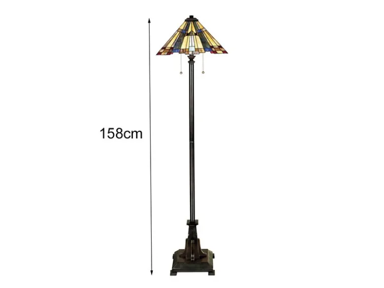 Tiffany Stehlampe INGLENOOK Lampenschirm Bunt mit Zugschalter, Höhe 158cm