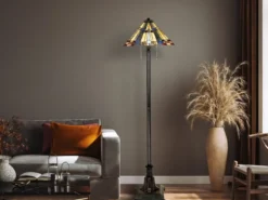 Tiffany Stehlampe Lampenschirm Bunt mit Zugschalter & E27 LED, Höhe 158cm
