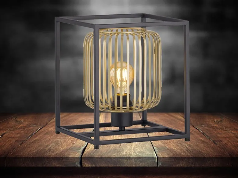 Tischlampe eckig mit Lamellen Lampenschirm Gold, Quadrat 23cm