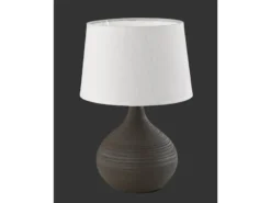 Tischlampe MARTIN mit Keramikfuß Braun & Stoffschirm Beige, Höhe 29cm