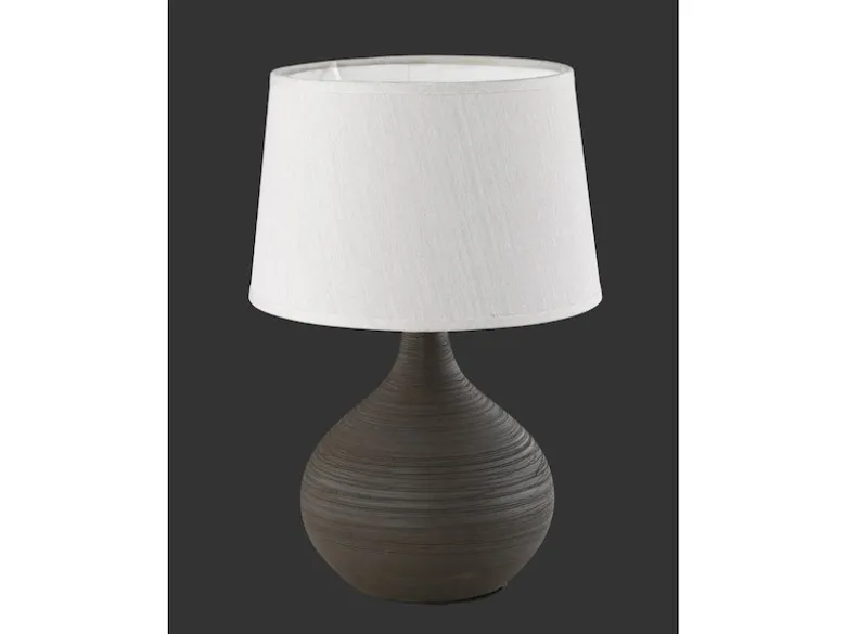 Tischlampe MARTIN mit Keramikfuß Braun & Stoffschirm Beige, Höhe 29cm