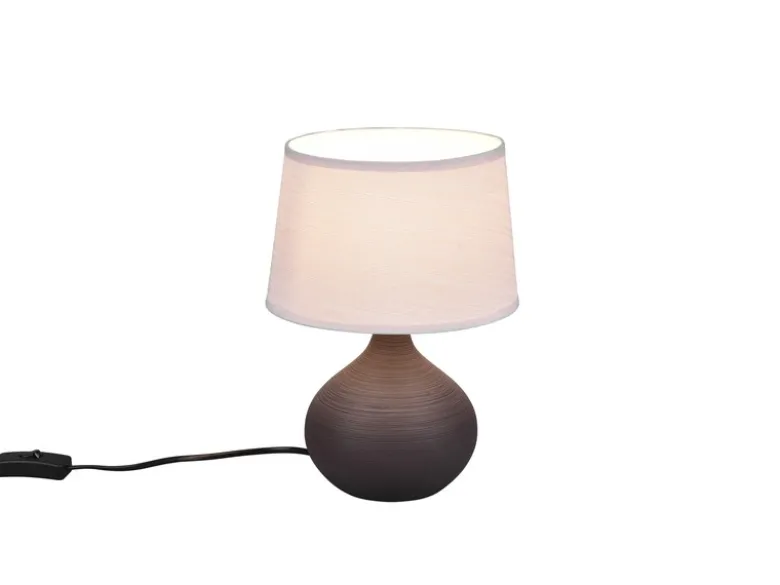 Tischlampe MARTIN mit Keramikfuß Braun & Stoffschirm Beige, Höhe 29cm