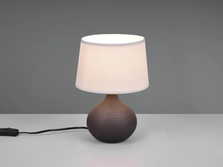 Tischlampe MARTIN mit Keramikfuß Braun & Stoffschirm Beige, Höhe 29cm