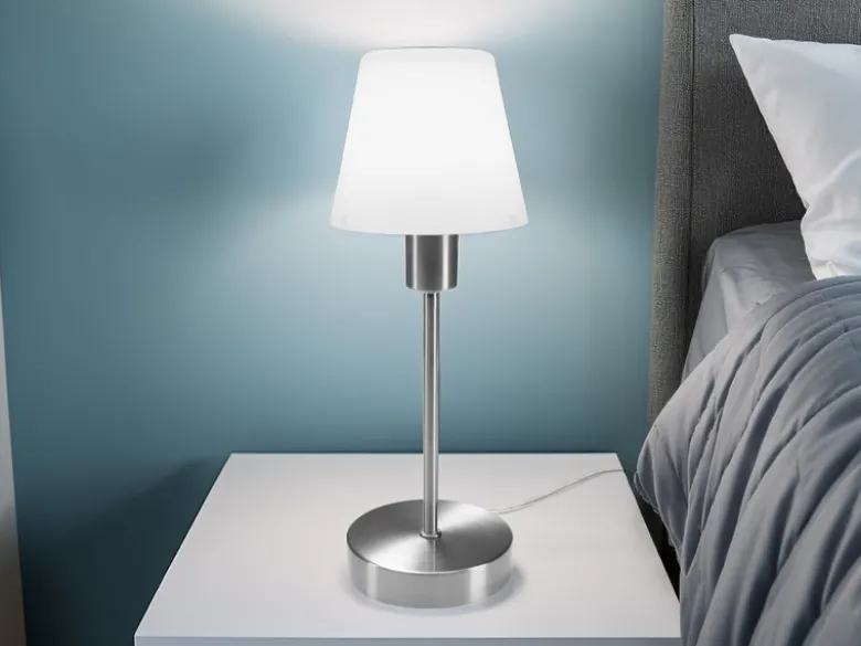 Tischlampe MATHA touch dimmbar mit Glasschirm Weiß & E14 LED, Höhe 32cm